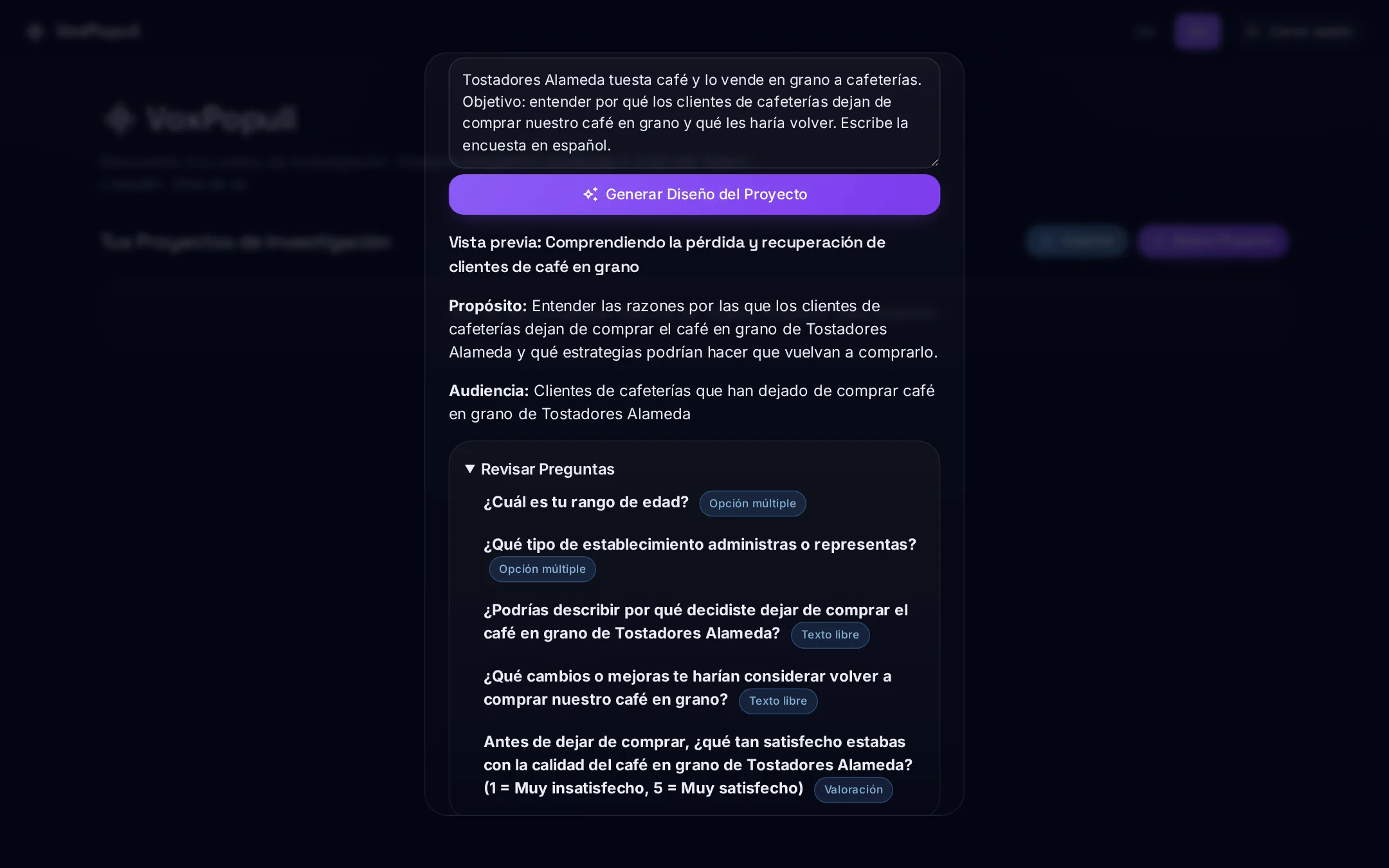 Del objetivo a las preguntas: VoxPopuli diseña la encuesta.