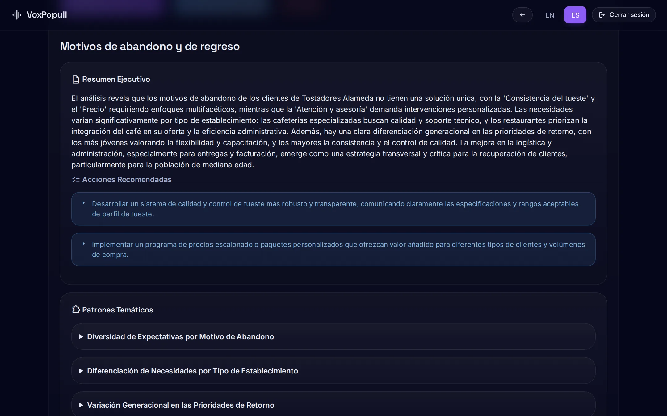 Informe de VoxPopuli con los temas encontrados y el resumen ejecutivo.